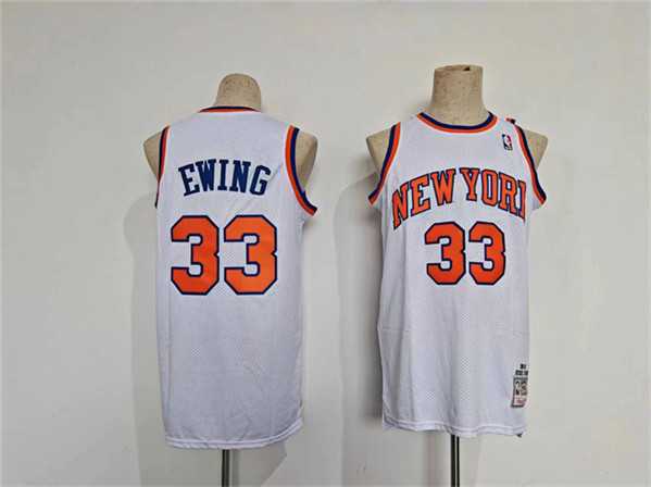 Mens New Yok Knicks #33 Patrick Ewing White Throwback Stitched Jersey